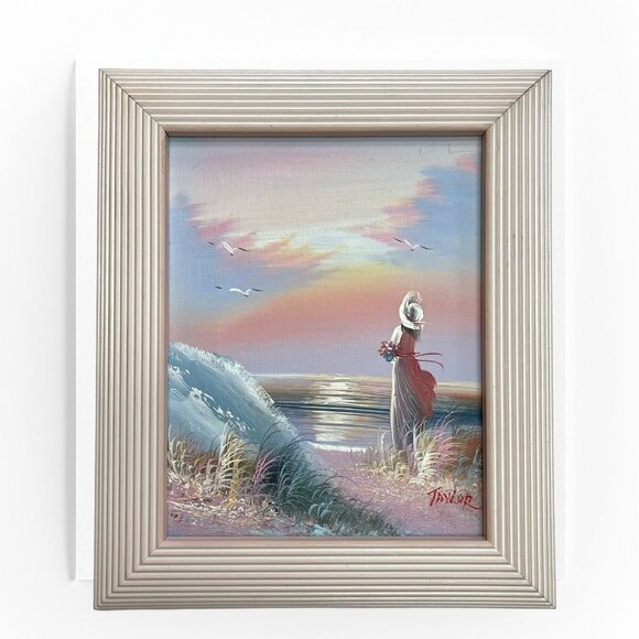 Framed Signed Painting Sea Scene With Girl and Bird, Original Acrylic on Canvas - Picture 1 of 7